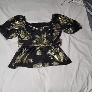 Eclair Women's Black and Gold Butterfly Top Large